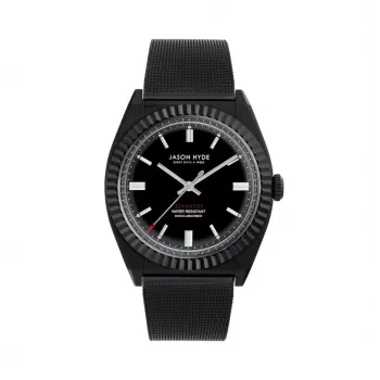 JASON HYDE MAN JH10009 Relógio de Quartzo 40mm Aço Inoxidável Mostrador Preto Bracelete de Pele
