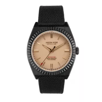 Relógio JASON HYDE MAN JH10026 40mm em aço inoxidável com mostrador preto e pulseira de pele reciclada