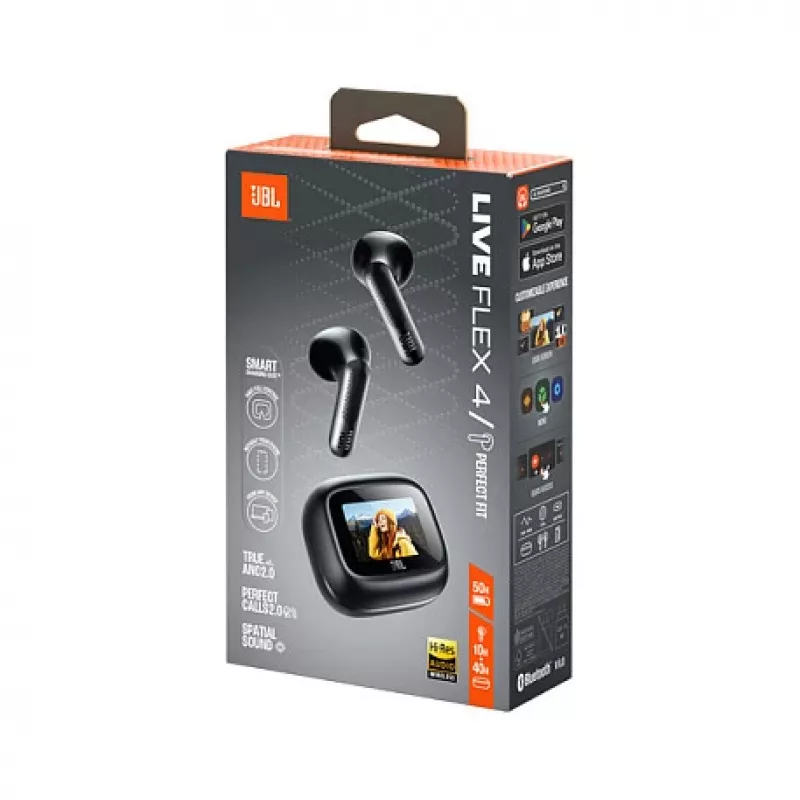 JBL LIVE Flex 4 auscultadores Bluetooth True Wireless In-Ear com cancelamento de ruído adaptativo, preto