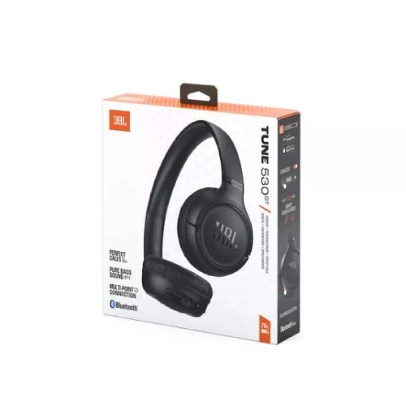 JBL Tune 530BT auriculares on-ear sem fios com Pure Bass, Bluetooth 5.3, bateria de 57 horas, preto