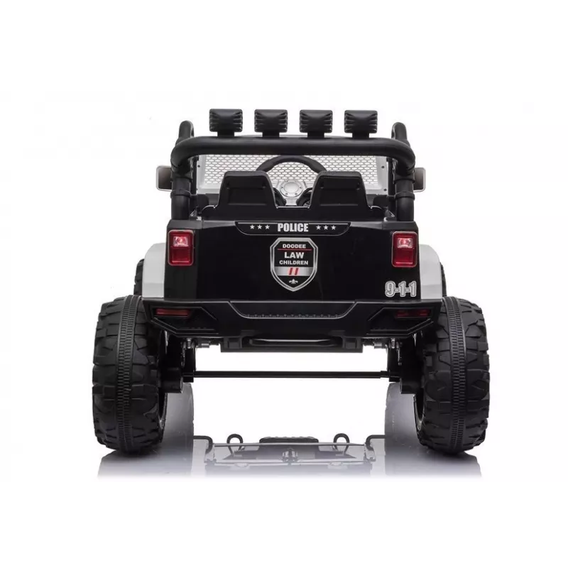 JC666 Carro de polícia elétrico para criança com luzes LED, MP3 e comando branco