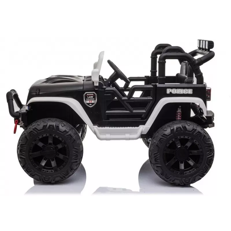 JC666 Carro de polícia elétrico para criança com luzes LED, MP3 e comando branco