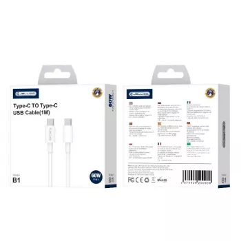 Jellico B1 Cabo de dados e carregamento rápido PD 20W USB-C para USB-C universal durável e macio 1m branco