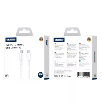 Jellico B1 Cabo de dados e carregamento rápido PD 20W USB-C para USB-C universal durável e macio 1m branco