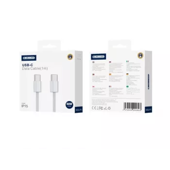 Jellico Cabo de dados e carregamento rápido PD 60W USB-C para USB-C em algodão entrelaçado para iPhone 15 / 16 IP15 1m branco