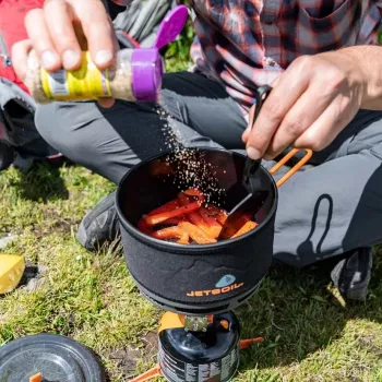 Panela de cerâmica Jetboil 1,5L - panela de campismo com FluxRing, alumínio anodizado duro, revestimento antiaderente, pegas dobráveis