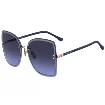 Óculos de sol gatinho JIMMY CHOO LETI-S-LKSGB para mulher, armação de acetato preta e dourada, lentes cinzentas degradê, 62/15/145 mm