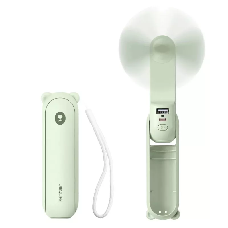 JISULIFE ventoinha de mão 8 Plus 5000mAh USB-C ventoinha portátil recarregável com powerbank e ecrã LED - verde