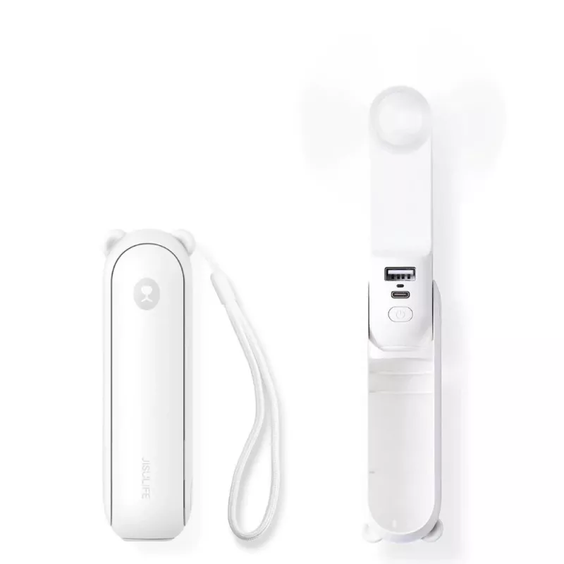 JISULIFE ventoinha de mão 8 Plus White - 5000mAh, USB-C, 46h de autonomia, ecrã LED, powerbank