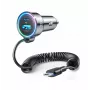 Carregador de carro Joyroom 3-in-1, C+U com cabo espiral Type-C 1,6m, 72W, preto (JR-CL07)