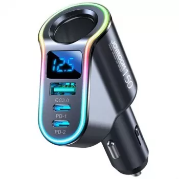 Carregador de carro 4 em 1 com transmissor FM Bluetooth Joyroom PD 150W preto (JR-CL21)
