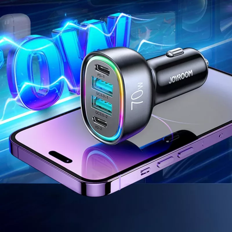 Carregador de carro Joyroom CL29 70W 4 portas com 2 USB-C e 2 USB-A, preto