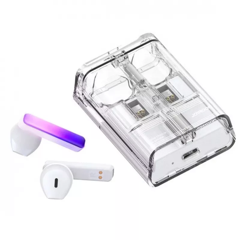 Joyroom IceLens Series auriculares True Wireless com luzes LED, Bluetooth 5.3, branco (JR-TC1-WHT)