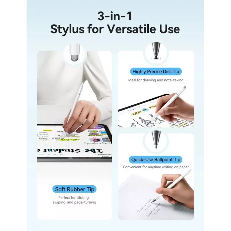 JOYROOM JR-BP561 Stylus capacitivo magnético passivo 3-em-1 com esferográfica, branco