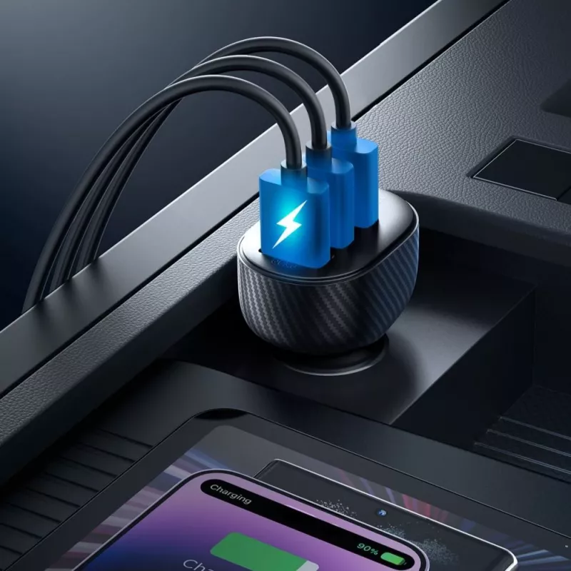 Joyroom JR-CCD03 Carregador de automóvel com visor digital, 3x USB-A, 17W, 3,4A, preto