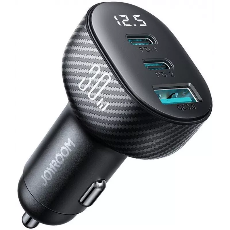 Carregador de automóvel Joyroom JR-CCD04 30W 2x USB-C USB-A com ecrã digital - preto