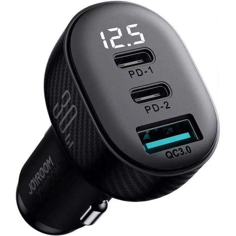 Carregador de automóvel Joyroom JR-CCD04 30W 2x USB-C USB-A com ecrã digital - preto