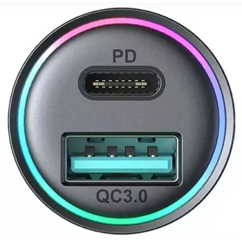 Carregador de automóvel mini JOYROOM JR-CCN04 60W USB-C PD 3.0 e USB-A QC 3.0, preto