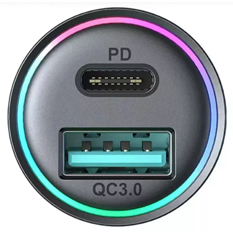 Carregador de automóvel mini JOYROOM JR-CCN04 60W USB-C PD 3.0 e USB-A QC 3.0, preto
