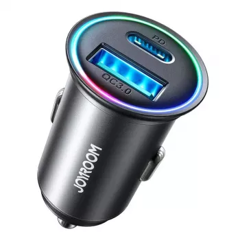 Carregador de automóvel mini JOYROOM JR-CCN04 60W USB-C PD 3.0 e USB-A QC 3.0, preto