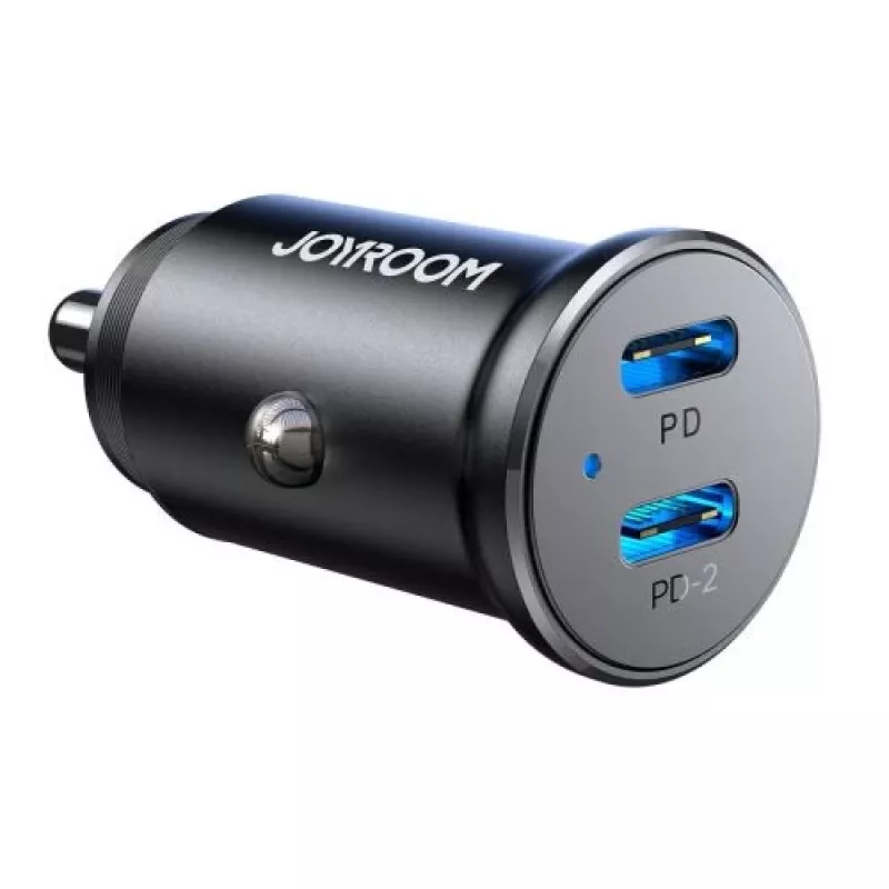Carregador de automóvel mini Joyroom JR-CCN06 30W 2x USB-C metal preto