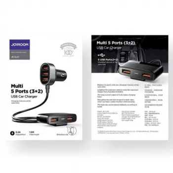 Carregador de automóvel Joyroom JR-CL03 5-em-1, 31W, 5 portas USB-A, preto