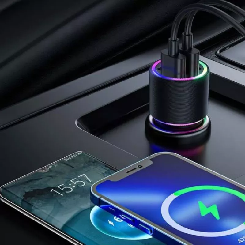JOYROOM JR-CL10 Carregador de automóvel 2x USB 24W Retroiluminação LED Preto