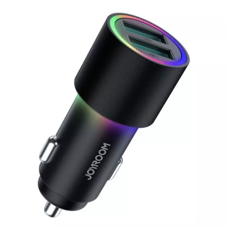 JOYROOM JR-CL10 Carregador de automóvel 2x USB 24W Retroiluminação LED Preto