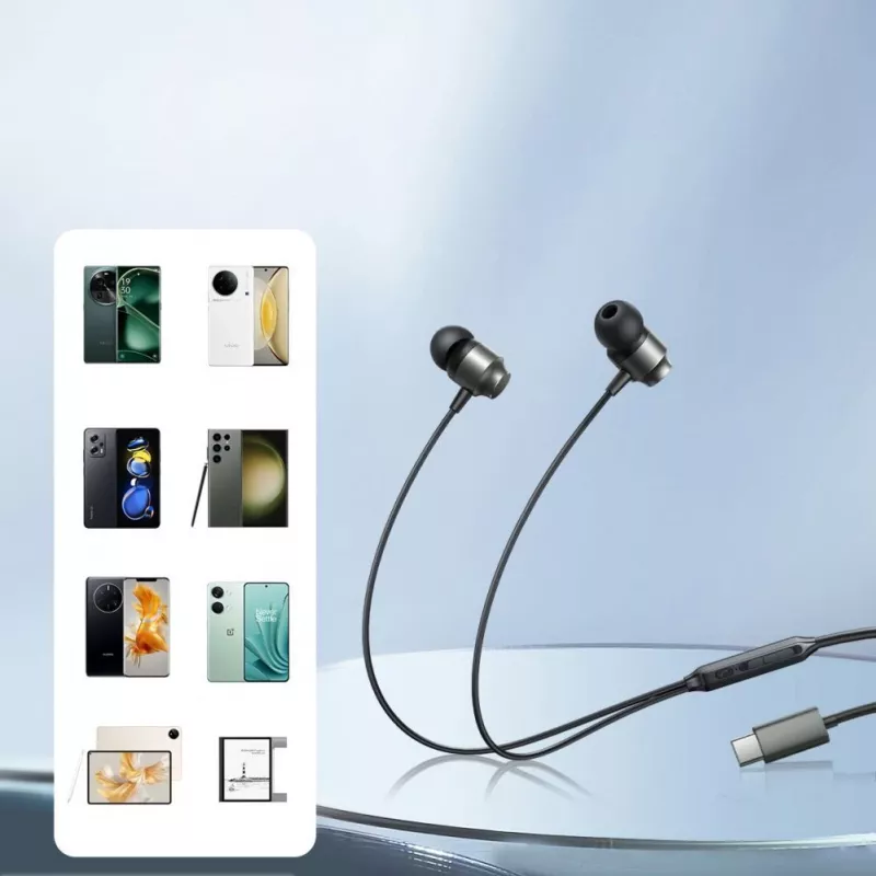 Joyroom JR-EC06 Auriculares intra-auriculares com fio, comando e microfone, USB-C, cinzento