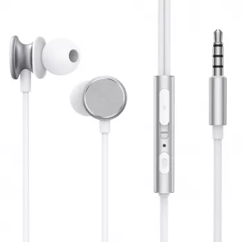 Joyroom Wired Series JR-EW03 Auscultadores In-Ear com Comando Remoto e Microfone, Jack 3,5 mm, Prateado