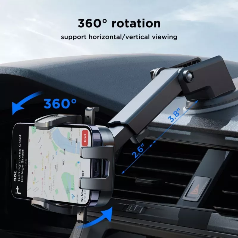 Suporte de telemóvel para carro Joyroom JR-OK6 - ventosa para painel e para-brisas - universal para smartphones de 4,7-7,2 polegadas - rotação 360° - preto
