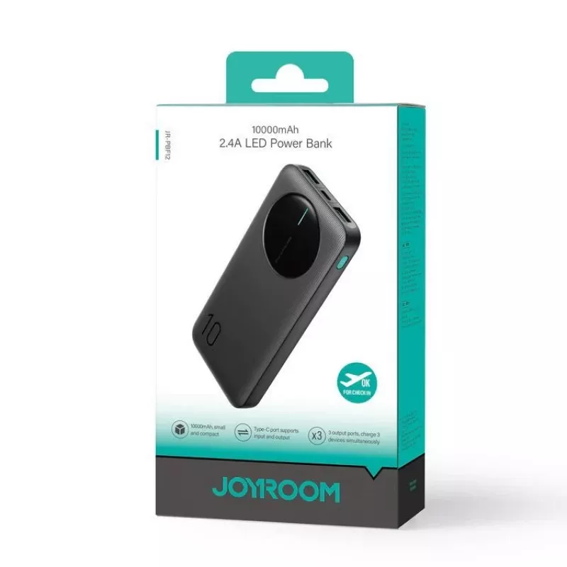 Power bank Joyroom JR-PBF12 10000mAh 2.4A 2x USB-A 1x USB-C preto