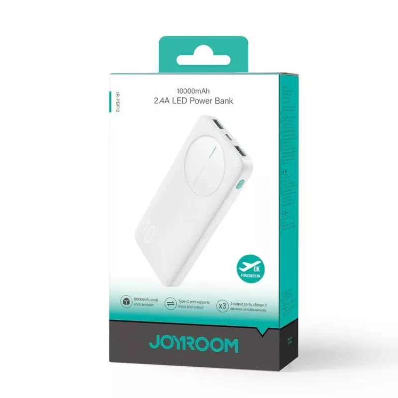 Joyroom Power Bank JR-PBF12 10000mAh 2.4A Dual USB-A USB-C branco