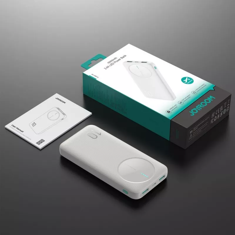 Joyroom Power Bank JR-PBF12 10000mAh 2.4A Dual USB-A USB-C branco