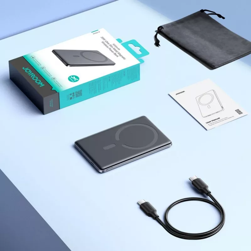 Joyroom JR-PBM08 5000mAh 20W Power Bank Magnético Sem Fios Ultra-Fino - Cinzento