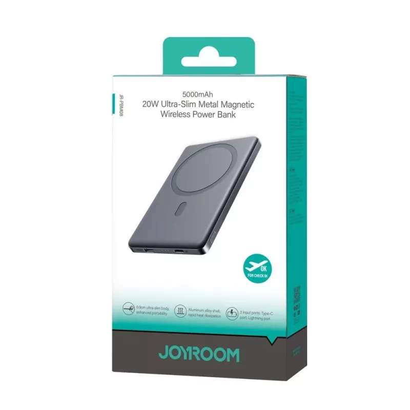 Joyroom JR-PBM08 5000mAh 20W Power Bank Magnético Sem Fios Ultra-Fino - Cinzento