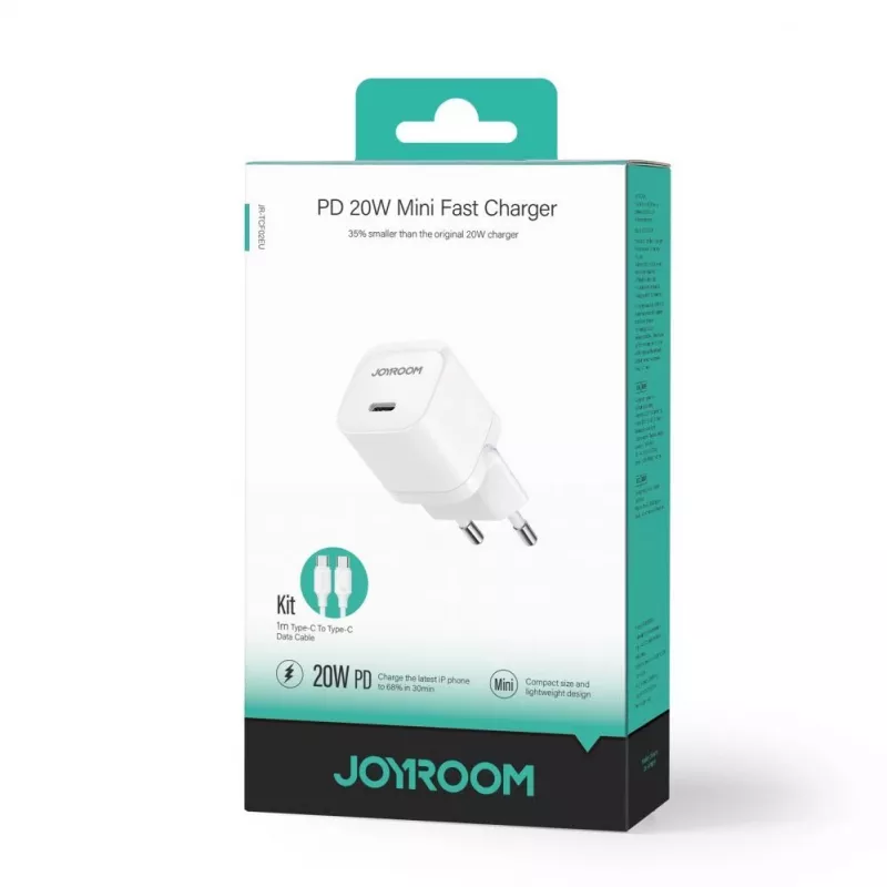 JOYROOM JR-TCF02 Carregador de Parede USB-C PD 20W com Cabo USB-C - Branco
