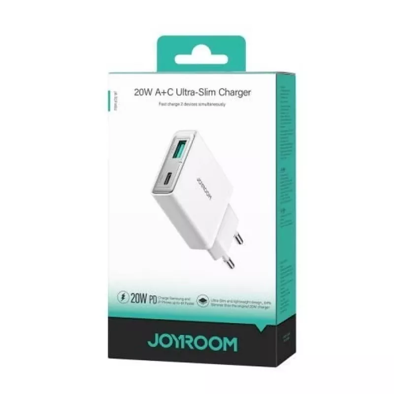JOYROOM JR-TCF14-WHT Carregador de Parede USB de 2 Portas 20W PD 3.0 & QC 3.0 - Branco