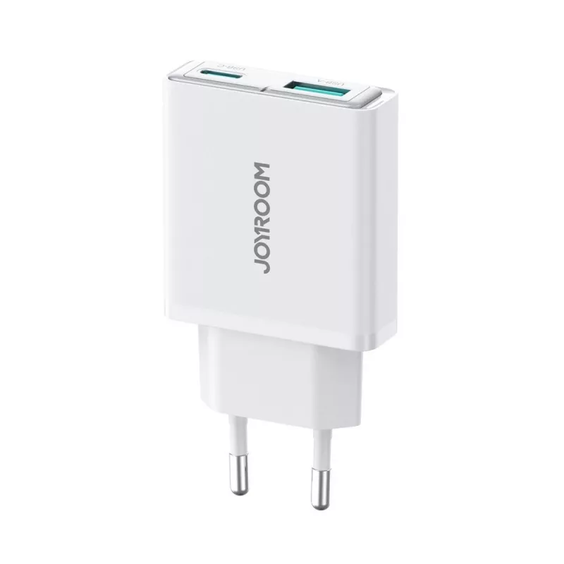JOYROOM JR-TCF14-WHT Carregador de Parede USB de 2 Portas 20W PD 3.0 & QC 3.0 - Branco
