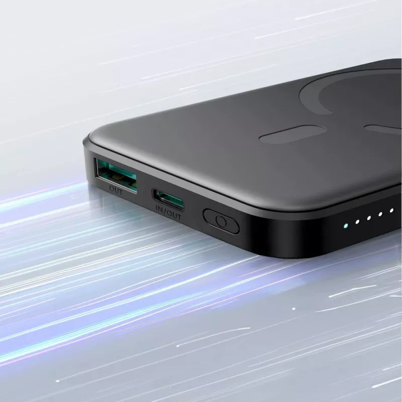JOYROOM JR-W020 Mini Power Bank 5000mAh 20W USB-A USB-C Carregamento Sem Fios - Preto + Cabo USB-C