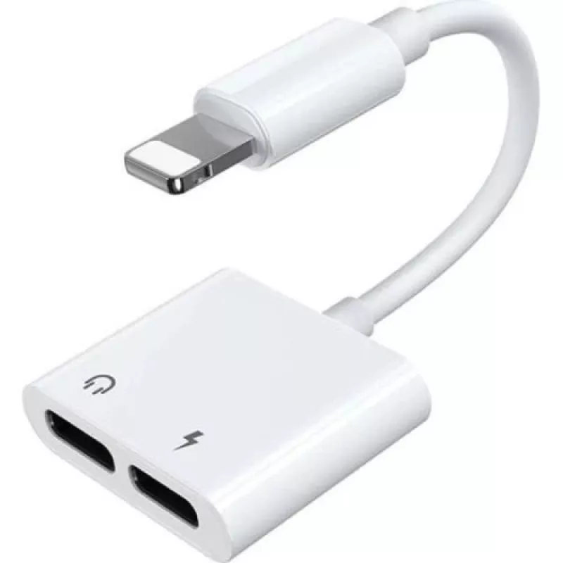 Adaptador divisor de áudio e carregamento Joyroom Lightning para 2x Lightning Branco (S-Y104)