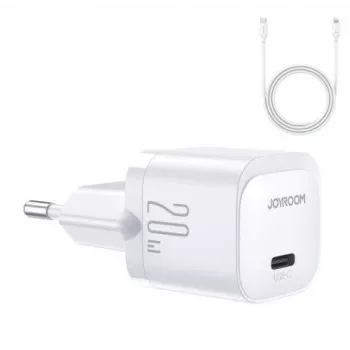 Carregador mini Joyroom USB-C 20W PD com cabo USB-C para Lightning - branco JR-TCF02