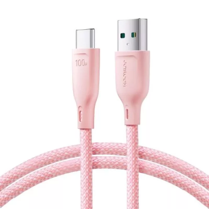 Cabo de carregamento rápido e dados Joyroom série Multi-Color USB-A para USB-C, 100W, 1m, rosa (S-A34)