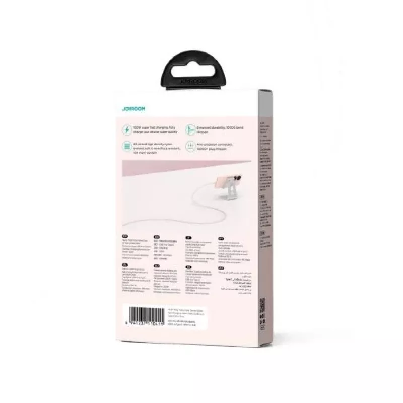 Cabo de carregamento rápido e dados Joyroom série Multi-Color USB-A para USB-C, 100W, 1m, rosa (S-A34)