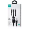Cabo de carregamento múltiplo 3-em-1 JOYROOM S-1T3018A18 USB-A para USB-C/Micro-USB/Lightning, 30 cm nylon trançado, 3.5A, preto