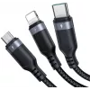 Cabo de carregamento múltiplo 3-em-1 JOYROOM S-1T3018A18 USB-A para USB-C/Micro-USB/Lightning, 30 cm nylon trançado, 3.5A, preto