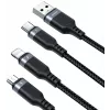 Cabo de carregamento múltiplo 3-em-1 JOYROOM S-1T3018A18 USB-A para USB-C/Micro-USB/Lightning, 30 cm nylon trançado, 3.5A, preto