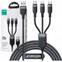 Cabo de carregamento múltiplo 3-em-1 JOYROOM S-1T3018A18 USB-A para USB-C/Micro-USB/Lightning, 30 cm nylon trançado, 3.5A, preto