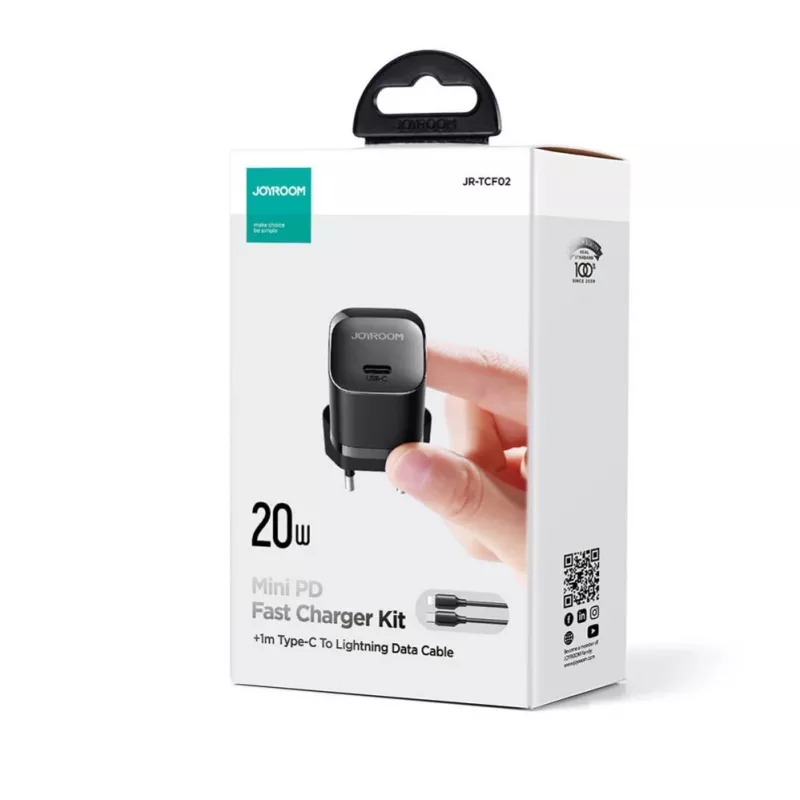 Joyroom carregador mini USB-C 20W PD com cabo USB-C para Lightning - preto