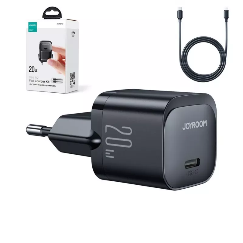 Joyroom carregador mini USB-C 20W PD com cabo USB-C para Lightning - preto